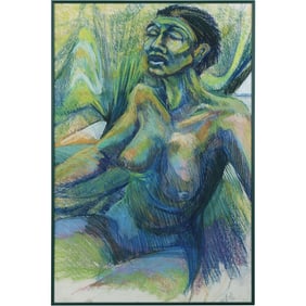 Signed Bott 1969, Pastel Painting Nude Haitan Woman
