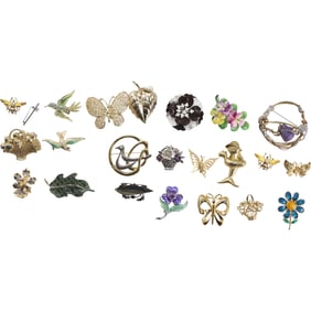 23 Assorted Costume Fashion Jewelry Pins:  Flowers, Birds, Butterflies, Bees