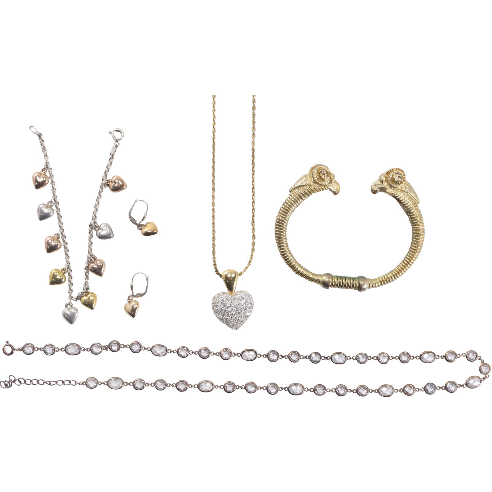 .925 Sterling Crystal Necklace 20 in.; .925 Sterling Italy Heart Bracelet with Matching Pierced (1 of 18)