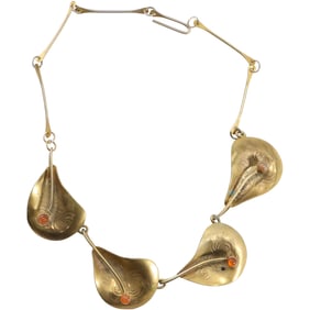 Designer Gold Tone Metal Leafs and Lily Pads Necklace 22 inches x 1 3/4 in.
