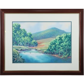 Keith Rose, Watercolor Painting, Landscape with Lake, Signed and Framed