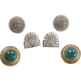 Ben Arman Gold Tone Green Center Clip-on Earrings 1 1/2 in.; Roxanne Assoulin with Rhinestones