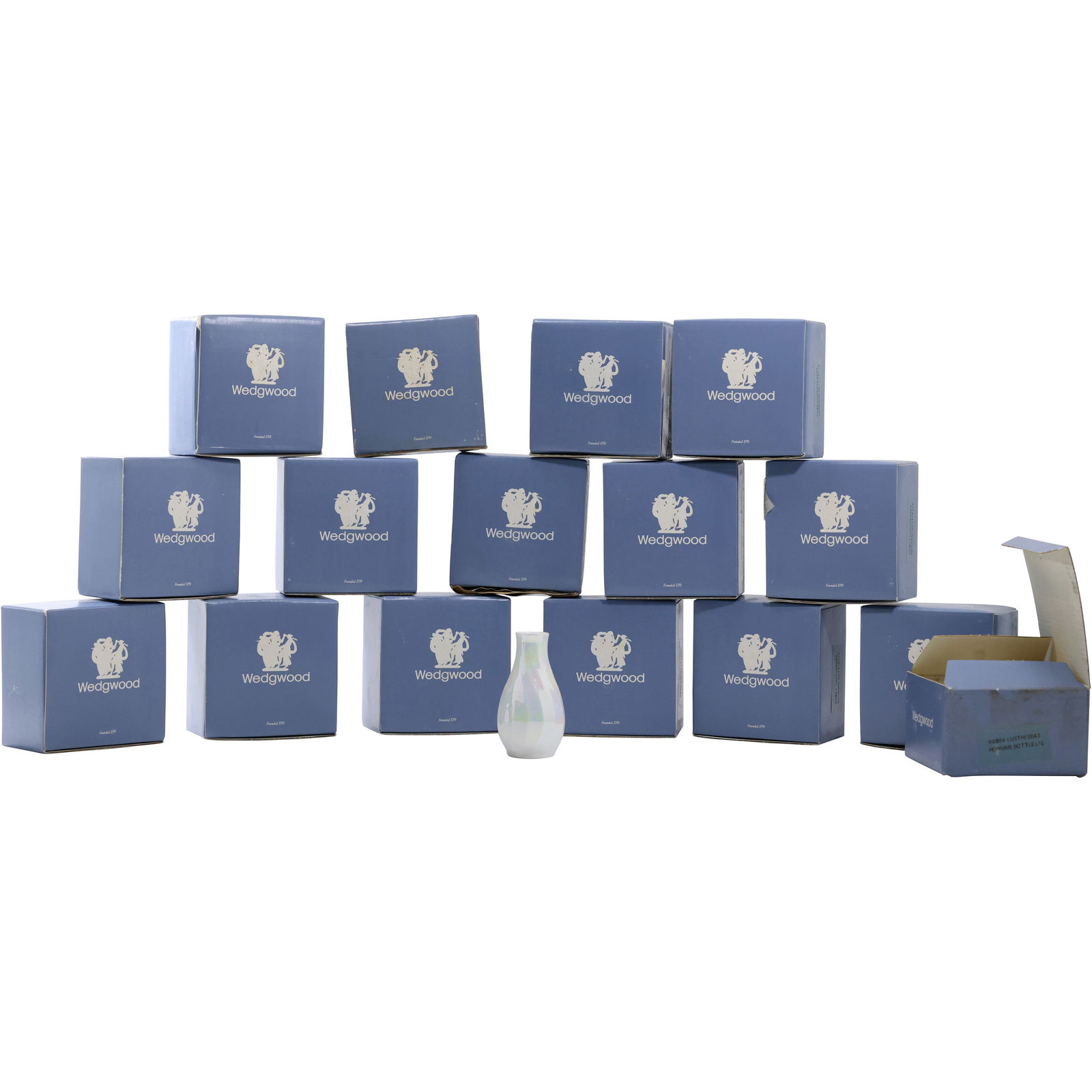 Set of 16 Wedgewood White Lusterware Porcelain Table Top Bud Vases in Original Boxes (1 of 9)