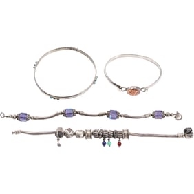 4 Assorted STERLING SILVER BRACELETS: .925 Sterling Iridescent Beads Brscelet 7 in; .925