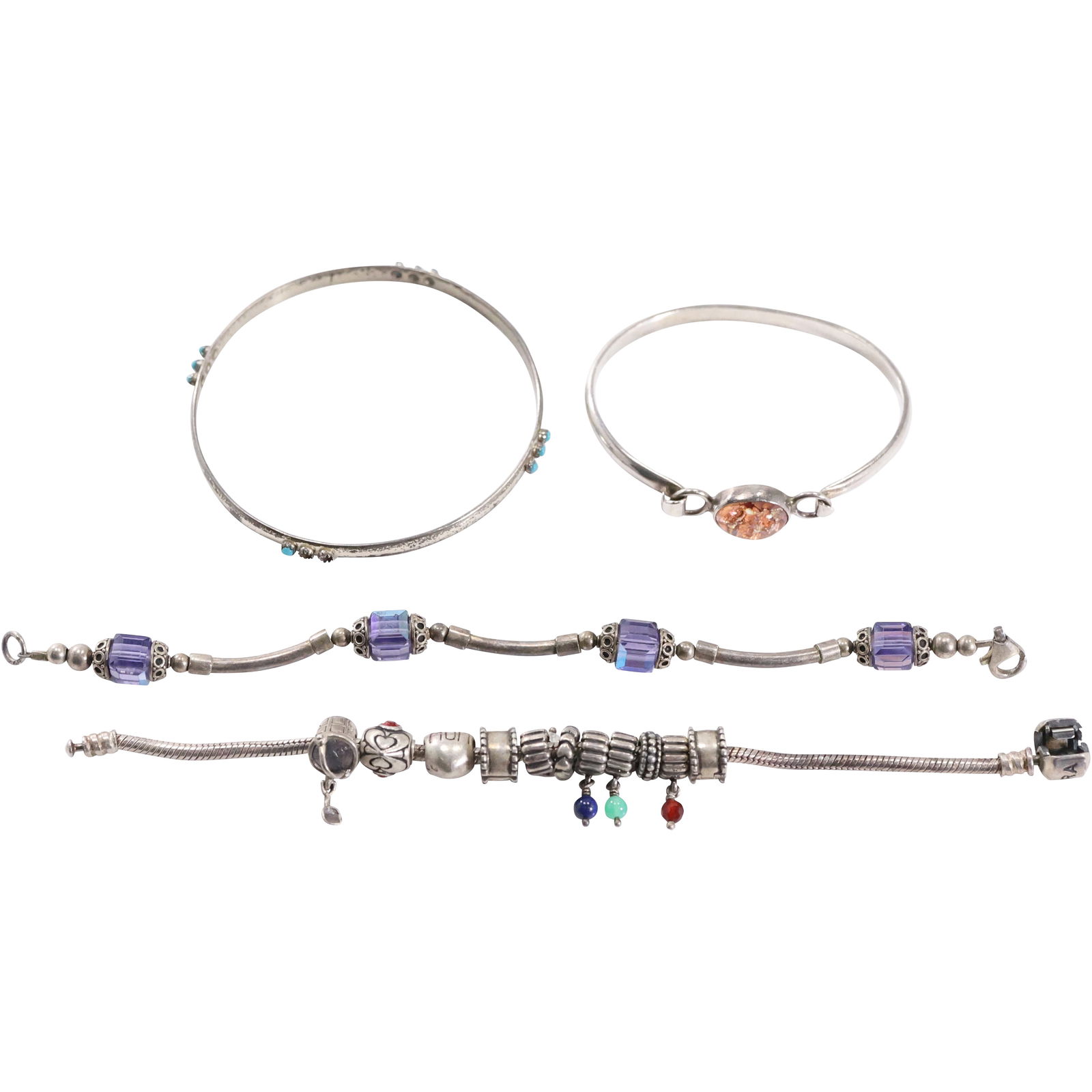 4 Assorted STERLING SILVER BRACELETS: .925 Sterling Iridescent Beads Brscelet 7 in; .925 (1 of 14)