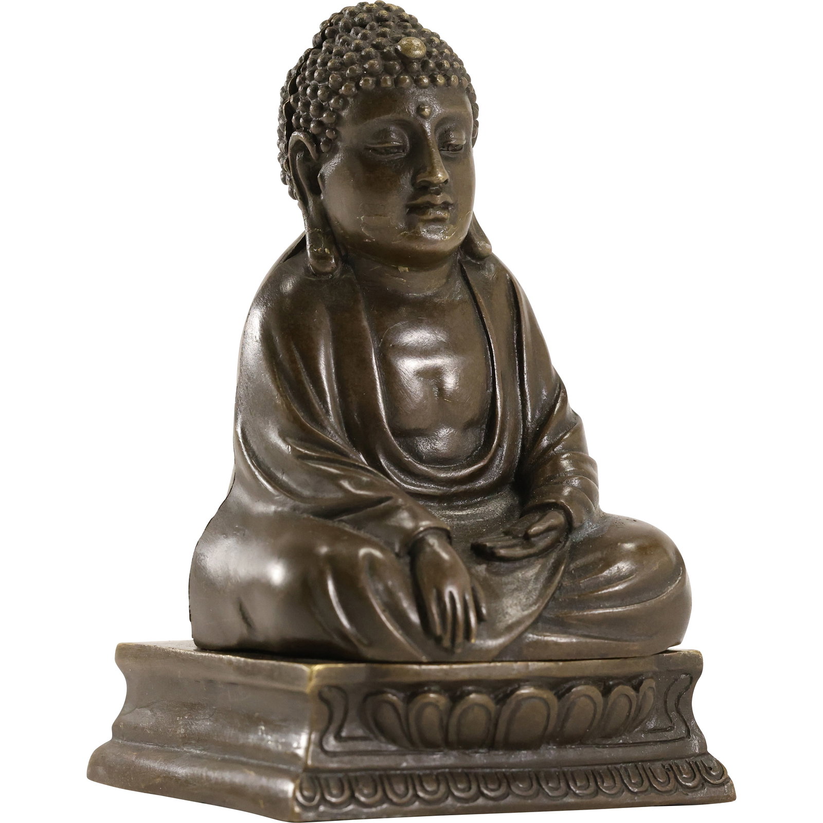 after Bergman, Bronze Buddha Figure Opens in Half Exposes Seated Nude Princess, Good Patina: after Bergman, Bronze Buddha Figure Opens in Half Exposes Seated Nude Princess, Good Patina. Bears Signature. size: 5.5 x 3.25