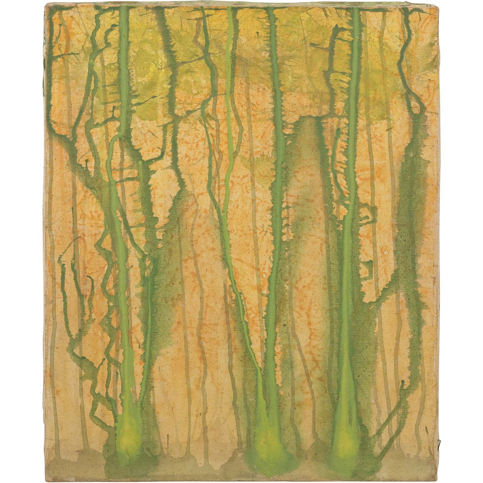 Mid-Century Moderm Oil on Canvas Painting, Abstract Greens and Yellows 16 in. x 20 in. (1 of 8)