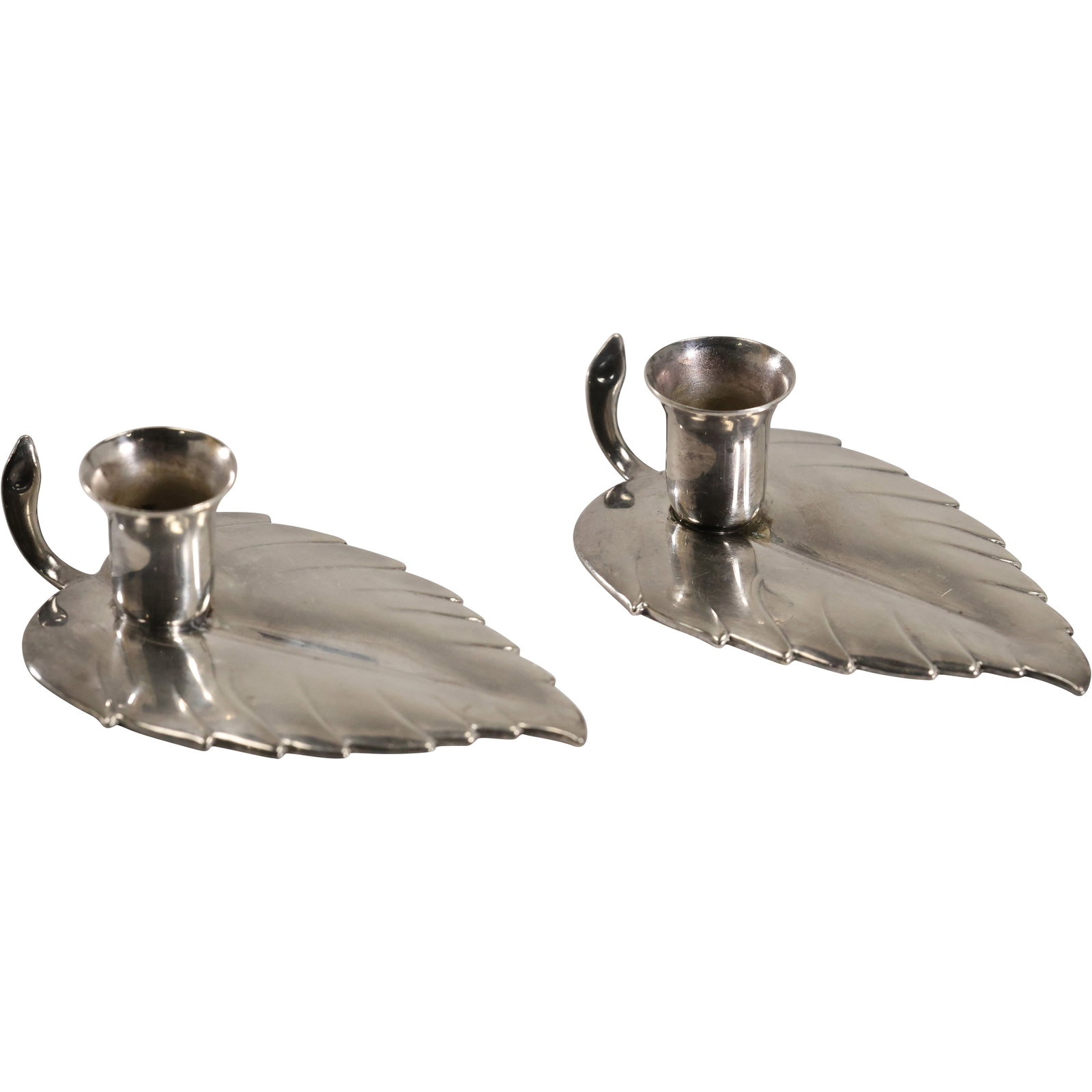 Pair  Kronen Denmark Silver Plated Leaf Candlesticks , 1 in. x 3.5 in. (1 of 14)