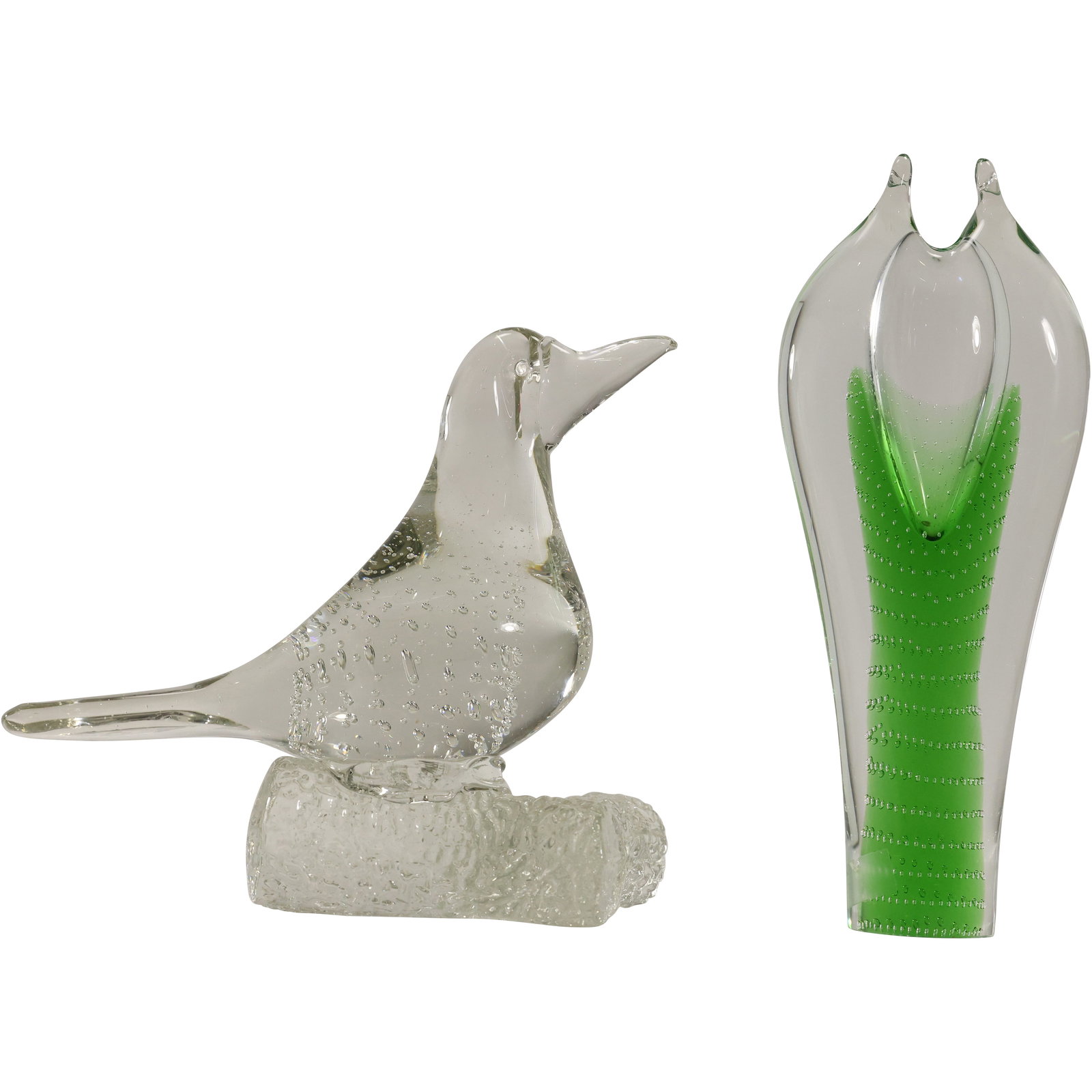[2] Czech Vase in Art Glass by Pavel Juda and Murano Bird Sculpture, Both Controlled Bubbles (1 of 19)