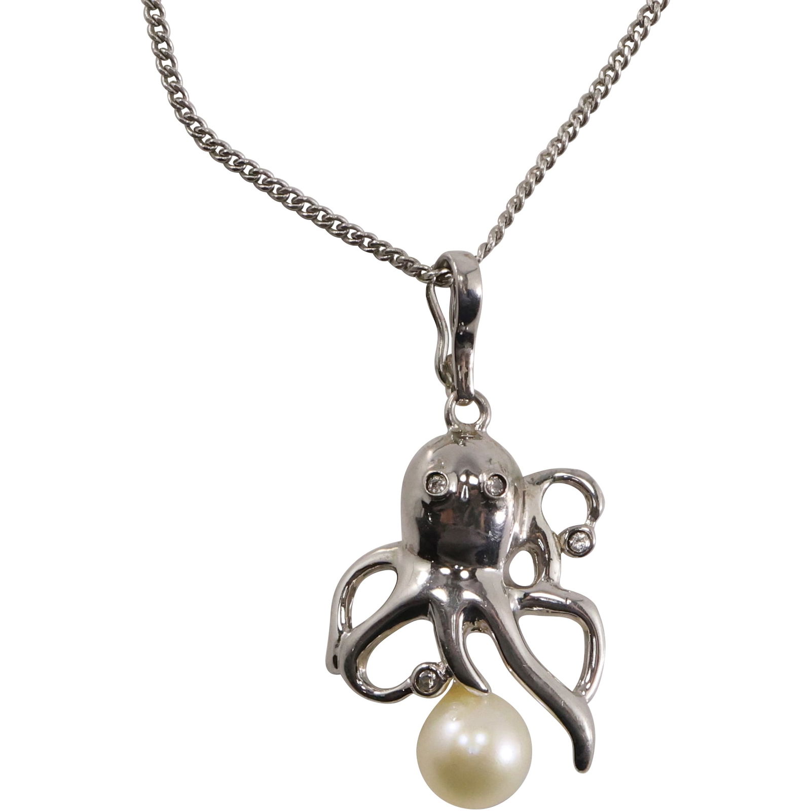 .925 Sterling Silver Freshwater Cultivated Pearl Octopus Pendant Necklace on .925 Chain 14 in. (1 of 20)