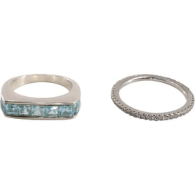 [2] .925 Sterling Silver Blue Amethyst Stones Ring Size 5 & .925 Sterling CZ Band Ring Size 7