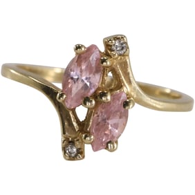 10K Gold Pink Amethyst and 2 Diamonds Ring Size 6.5 ; 1.3 dwt, 3/4 in. x 1/2 in.