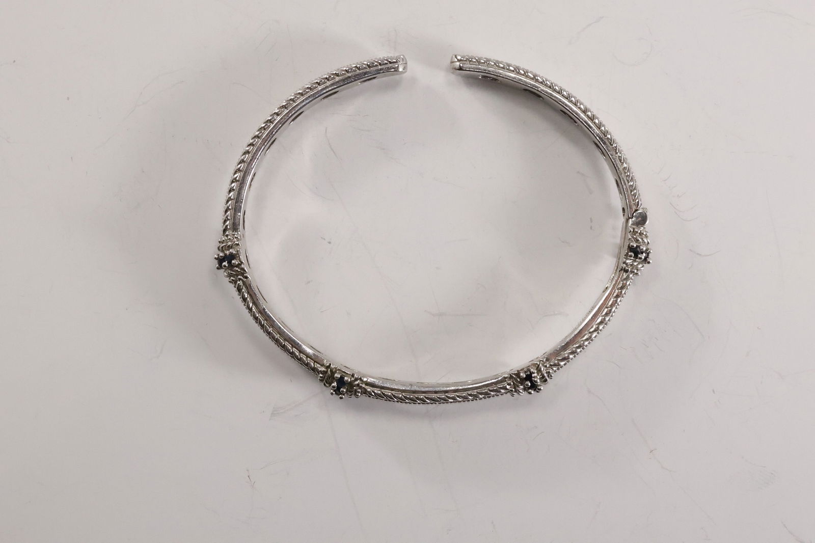 .925 Sterling Silver Judith Ripka Rope Twist Cuff Bracelet with 16 Sapphires, 18 grams total weight (1 of 18)