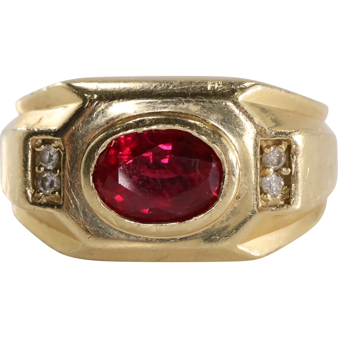 14K YELLOW GOLD Ruby and Diamond Ring flanked by 4 Diamonds Ring Size 8, 6.69 dwt, (1 of 20)