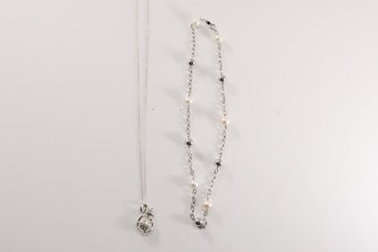 .925 Sterling Silver Freshwater Cultivated Pearls and Sterling Beads Necklace 18 in.; .925 Sterling