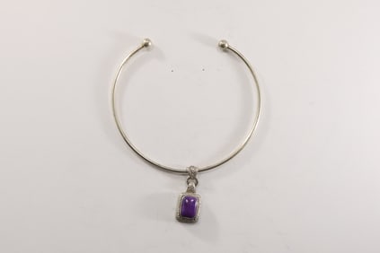 Celia Harms Mexico Sterling Silver Hard Collar with Sarda .925 Purple Stone Pendant 39.8 grams
