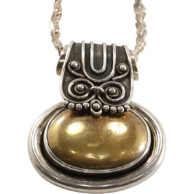 .925 Sterling Silver Italy 20 in. Diamond Cut Chain with .925 Sterling and Copper Pendant 29.4 grams