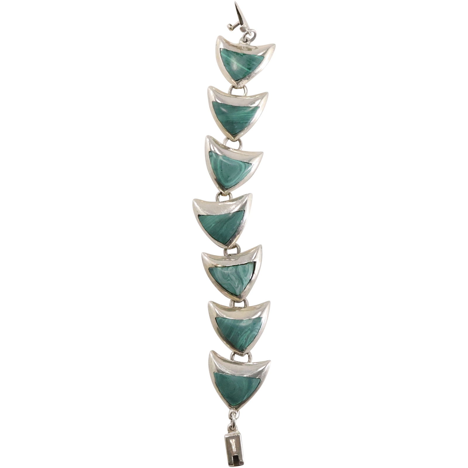 .925 Sterling Silver TU-102 Mexico 7-Panel Fish with Malachite Bodies Bracelet 28.3 grams total (1 of 20)