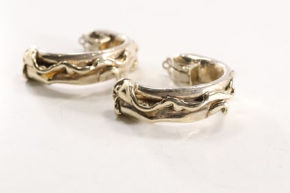 24.9 grams .925 Sterling Silver JE Free Form Clip-on Earrings, 2 in. dia. x 1/2 in.