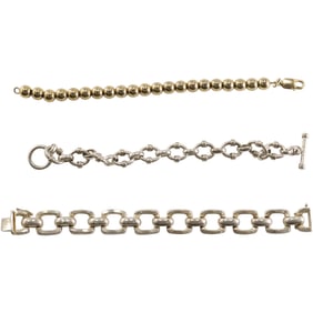 64.8 grams [3] Sterling Silver Bracelets: .925 Italy Vermeil Bead Bracelet 7 in. x 1/4 in. ; .925