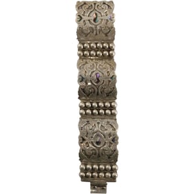 48.7 grams .925 Sterling Silver Mexico R.J.R. 3-large wide Panels with Abalone Bracelet