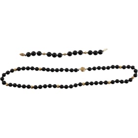 14K 585 Gold Clasp and Beads with Black Onyx Beads Necklace 22 in. x 3/8 in.; & 14K Gold
