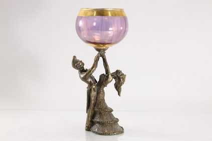 Celebration Goblet by Zachary Oxman, Bronze Figural Base, Glass Goblet 10 in. height