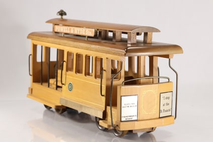 Wooden San Francisco Cable Car Model "Powell & Hyde St" 8 in. height x 15 in. length