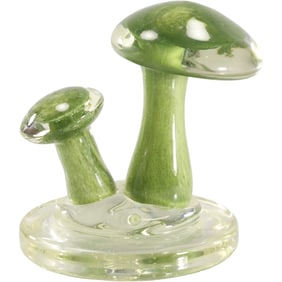 Vintage Glass Mushroom Cluster Encased Green Glass Art Glass Unique Sculpture / Paperweight