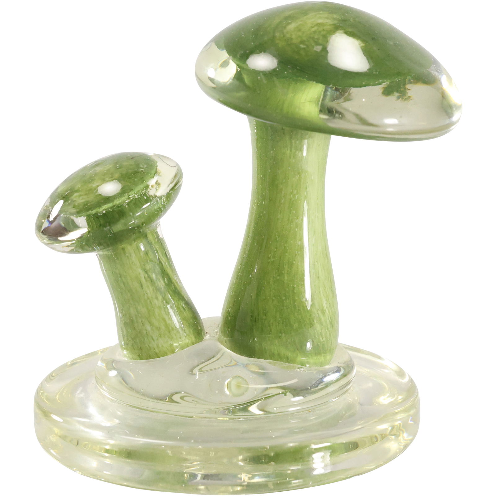 Vintage Glass Mushroom Cluster Encased Green Glass Art Glass Unique Sculpture / Paperweight: Vintage Glass Mushroom Cluster Encased Green Glass Art Glass Unique Sculpture / Paperweight. size: 5h x 5w