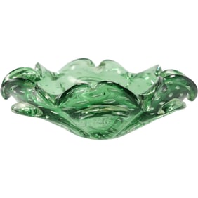 Murano Italian Art Glass Green Bowl with Controlled Bubbles 9 inches diameter