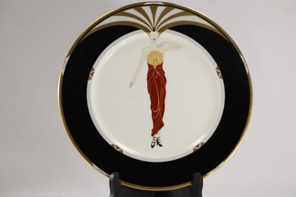 ERTE "Le Soleil Ebony" 12 in. diameter Porcelain Charger / Cabinet Plate
