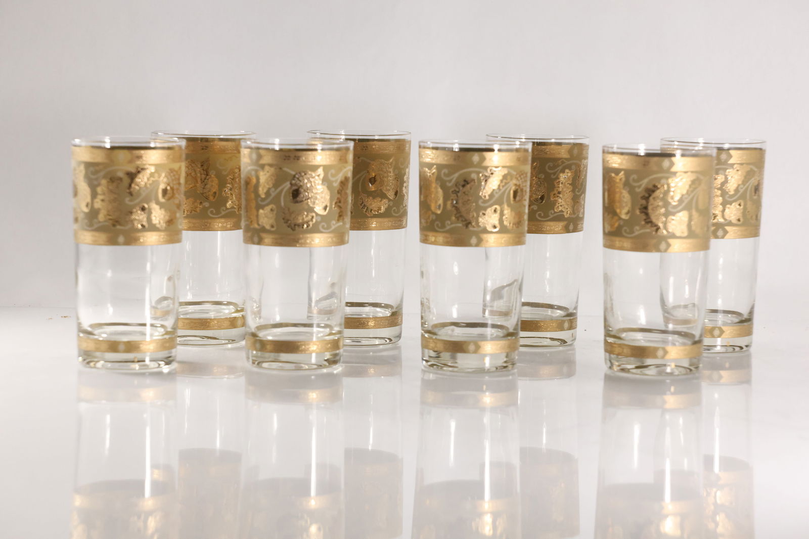 Set 8 Cera Highball Glasses Gold Leaves Acorns Gilt Mid-Cerntury Modern Barware (1 of 20)