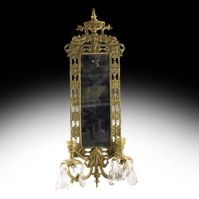 Cast Bronze Victorian Wall Mirror 2-Light Candle Sconce with Serpents Motif 22 in. x 10 in. wide (1 of 18)