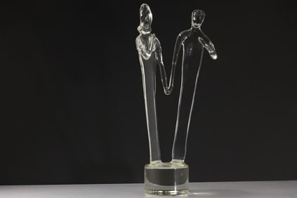 Vintage Art Hanner Hand Blown Glass Tall Figural Sculpture Man & Woman Holding Hands 14 in. height