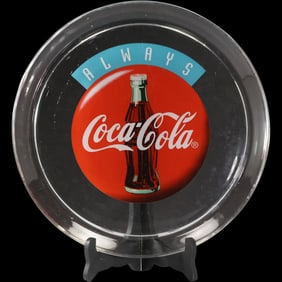 Vintage Coca Cola Always Coke Round Clear Glass Serving 13" Tray Platter