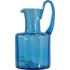 Vintage Blenko Handmade Blue Glass Optic Pitcher 9 in. height x 6 in. wide
