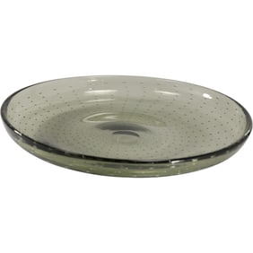 Mid-Century Modern Smoked Art Glass Center Bowl  with Controlled Bubbles, Polished Pontil