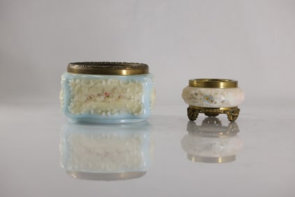 [2] Circa 1890 WAVECREST Glass and Brass Mounts Dresser Jars
