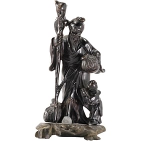 Shou Lao, the Chinese God of Longevity, Carved Hardstone on a Base, 8 in. height