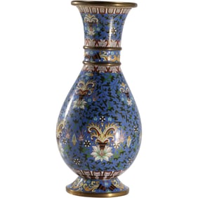 Quality 19th C. Blue Cloisonne Vase with Intricate Designs 10 inches height x 5 in. wide