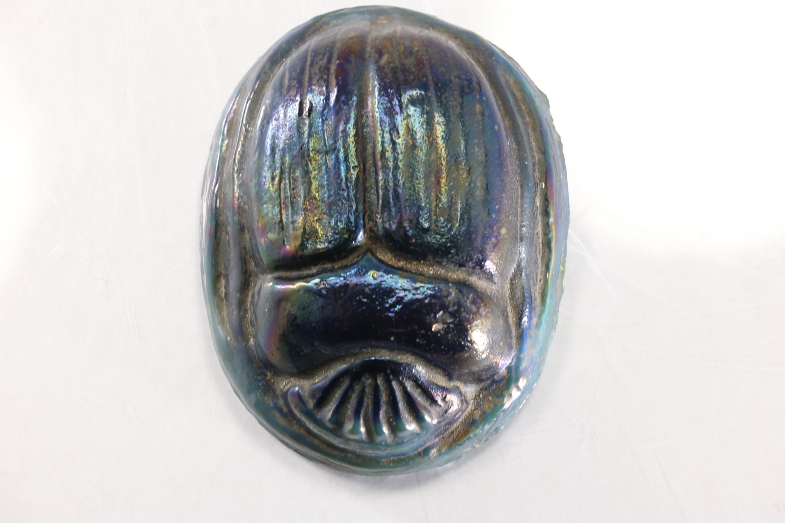Manner of Louis Comfort Tiffany Deep Purple Art Glass SCARAB Paperweight inscribed Ben '74: Manner of Louis Comfort Tiffany Deep Purple Art Glass SCARAB Paperweight inscribed Ben '74. size: 2h x 5w