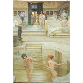 after Sir Lawrence Alma-Tadema,  "A Favourite Custom" Oil on Canvas Painting 28 in. x 19 in.