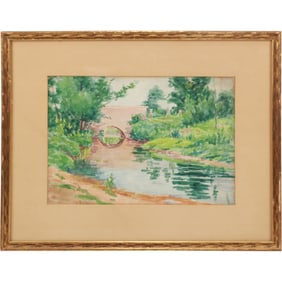 Ellen Angeline Holmes (1852 - 1933), American, Watercolor Painting Landscape with Stream