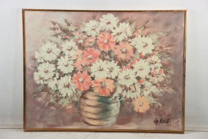 Lee Burr, Signed Pen Name Lee Reynolds, Oil Painting MODERNISM ABSTRACT FLOWERS