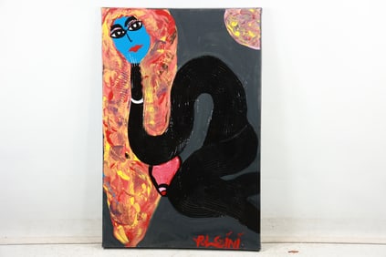 Thomas Pulgini, American, Pop-Art Abstract Oil on Canvas Painting Unusual Abstract Woman, Signed