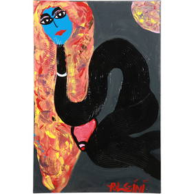 Thomas Pulgini, American, Pop-Art Abstract Oil on Canvas Painting Unusual Abstract Woman, Signed (1 of 16)