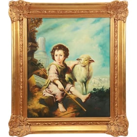 after Bartolomé Esteban Murillo, Christ Child as the Good Shepherd, Artist Signed T. Rago, Framed
