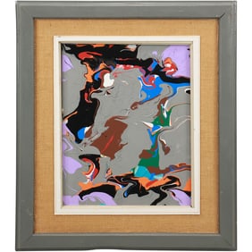 Signed Zilo Green, 20th C. American Abstract Expressionism Painting Oil on Canvas, Framed