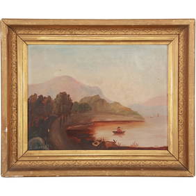 1873 Primitive Hudson River School Oil on Academy Board Signed Illegible, Original Frame (1 of 11)